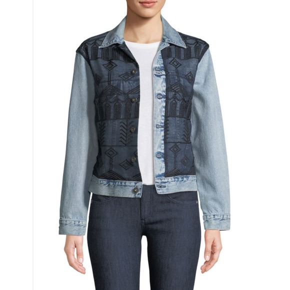 Levi's jean jacket Made & Crafted Boyfriend Trucker lace overlay size XS - Picture 1 of 8
